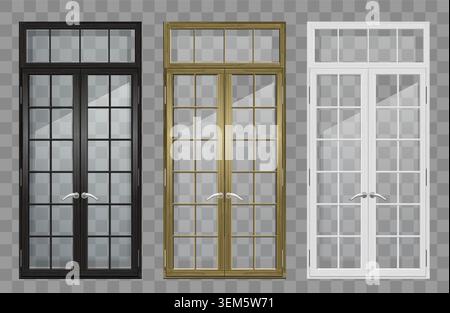 set of classic wooden doors and windows Stock Vector
