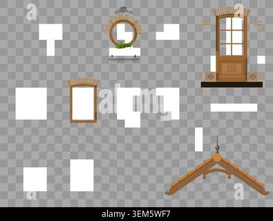 A set of various wooden facade elements Stock Vector