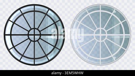 Large black and white arched roof windows set Stock Vector