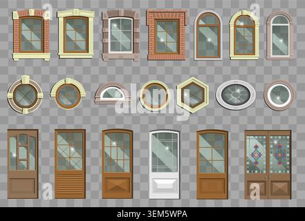 Set of different classical windows and doors. Stock Vector