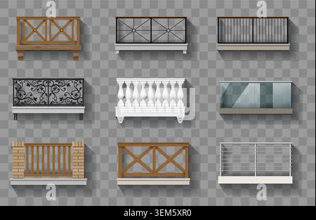 Set of different balconies on the facade Stock Vector