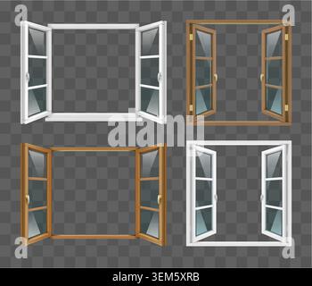 Wooden classic vintage open window Stock Vector