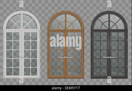 Wooden vintage arched doors set Stock Vector