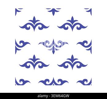 Traditional Kyrgyz ornament seamless pattern with blue folk bird motif and horizontal row layout on white for corporate gift box design Stock Vector