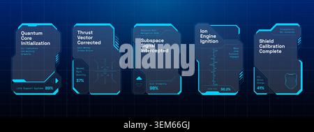 Cyberpunk HUD game interface frame template. Futuristic blue tech screen border panel design vector. Digital sci fi monitor UI layout video display target element graphic. Stock Vector