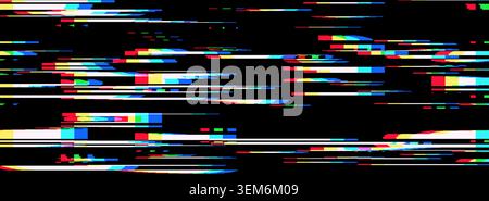 Effect noise glitch with tv pixel background for pattern texture digital. Vhs retro camera with overlay light screen for 80s line game. Font neon inte Stock Vector