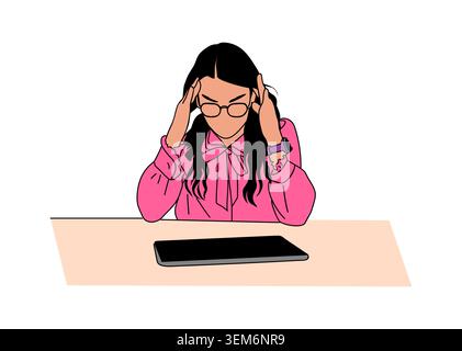 Young woman holds her head in frustration Stock Vector