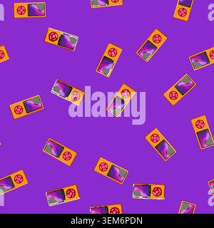 seamless pattern volume hifi mp3 player cartoon vector Stock Vector