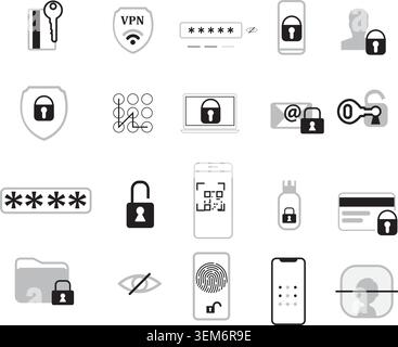 Security icon set. Editable stroke. Stock Vector