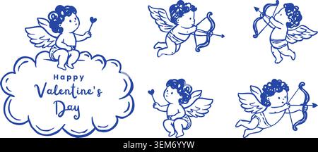 Cupid Angel Coquette Whimsical Vector Set With Bows And Arrows For Valentines Day Cute Handdrawn Love Romantic Doodle Designs Stock Vector