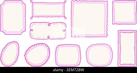 Doodle Sketch Frame Set Handdrawn Scribble And Border Wavy Lines, Label Background Sketchy Shapes Stock Vector