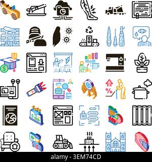 Collection of isometric and outline concept icons Stock Vector