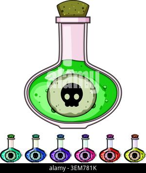 Poison potion bottle with skull warning symbol Stock Vector