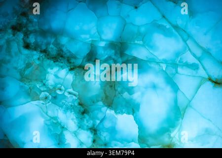 Full-Frame Close-up of Illuminated Turquoise Onyx Marble Texture Stock Photo