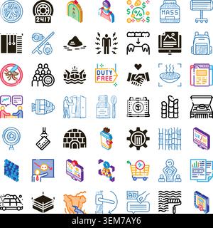 Collecting business finance security travel data technology icons Stock Vector