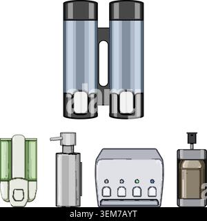 Dispenser devices collection for liquid soap and lotion Stock Vector