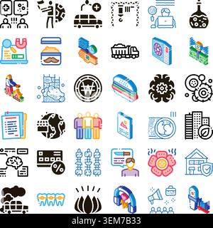 Diverse icon set exploring modern business and daily life concepts Stock Vector