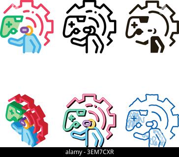 game development and testing icon variety vector outline Stock Vector