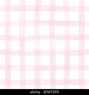 Delicate hand-painted watercolor plaid seamless pattern in soft pink tones. Ideal for fabric, nursery decor, stationery, wrapping paper and surface de Stock Photo