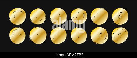 Brush sun rough. Gold sun shape with wax seal texture. Vintage japanese stamp or abstract circular design. Vector illustration Stock Vector