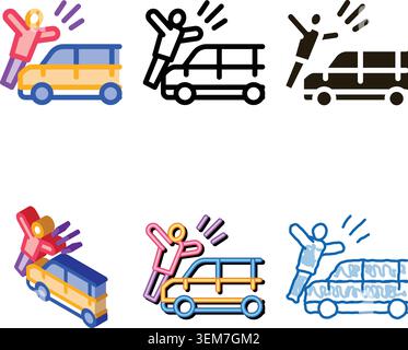 pedestrian hit by car icon concepts vector outline Stock Vector