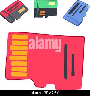 Microsd memory cards storing digital data Stock Vector
