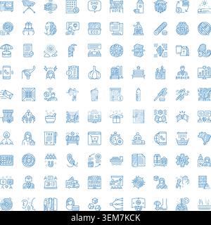 Blue doodle icons representing business communication and lifestyle concepts Stock Vector