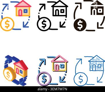 sign exchange money on house stylized vector thin line icon Stock Vector