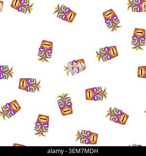 pattern hawaiian tiki mask cartoon vector Stock Vector