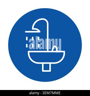 Stylish icon featuring a shower and sink design in a bold blue circle, representing modern plumbing aesthetics and promoting cleanliness and comfort i Stock Vector