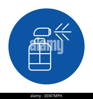 This image features a simple line art design of a spray bottle against a blue background. Perfect for themes of cleanliness, hygiene, and household pr Stock Vector