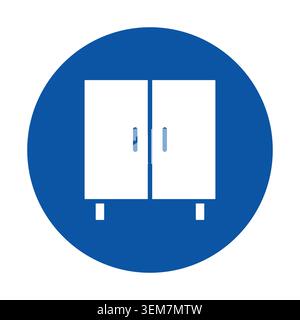 A minimalist icon representing a two-door cabinet set against a blue circle. This design embodies simplicity and functionality, ideal for modern inter Stock Vector