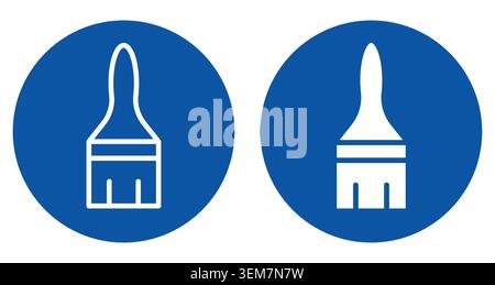 A clean brush icon set featuring both outline and solid designs against a blue background, perfect for art, craft, and design projects. Stock Vector