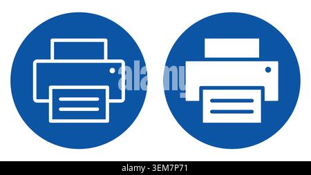 Two simple blue printer icons with document outlines represent printing technology. Ideal for digital and print media to symbolize office equipment an Stock Vector