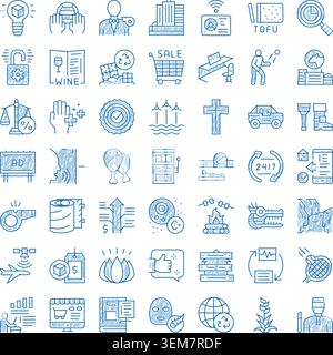 Business, logistics, and lifestyle icon doodle set Stock Vector