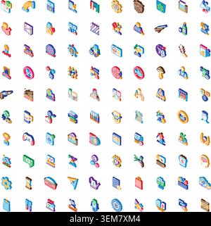 Isometric icon set illustrating business internet services Stock Vector