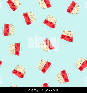 seamless pattern chia seed pudding with strawberries in glass Stock Vector