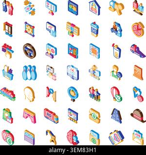 Isometric icons set representing business and lifestyle concepts Stock Vector