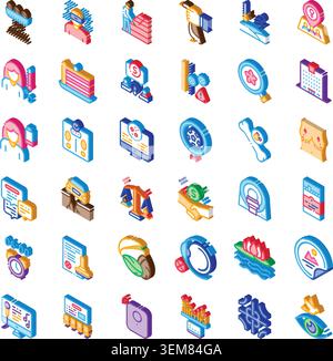 Diverse isometric icons illustrating various concepts and services Stock Vector