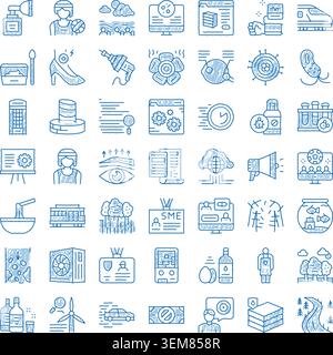 Blue hand drawn doodle icons representing technology and science Stock Vector
