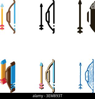 ancient bow and arrow tool icon thin line designs vector Stock Vector
