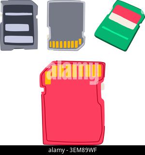 Memory card collection illustrating data storage devices Stock Vector