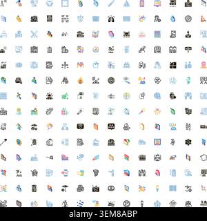 Large collection of diverse isometric line art icons Stock Vector