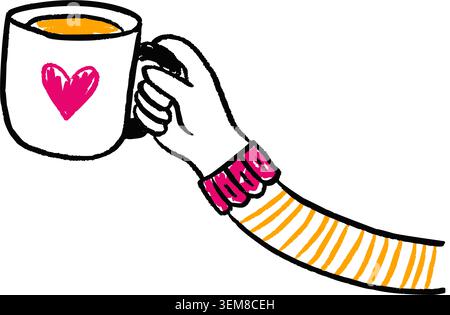 Hand Mug Cup Heart Love Coffee Gift Stock Vector