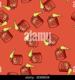 pattern Fuel can with pouring spout, vintage engraving style drawing Stock Vector