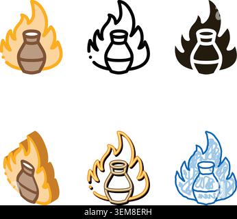 clay vase on fire multipack icon vector outline Stock Vector