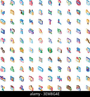Isometric icon set representing various business concepts Stock Vector