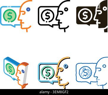 money issue of robot icon vector outline styleset Stock Vector