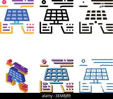 different actions of solar battery icon edition vector outline Stock Vector