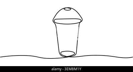 Minimalist Continuous Line Drawing of a Disposable Plastic To-Go Cup Stock Vector